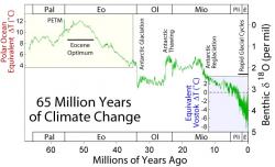 Vývoj klimatu od konce druhohor (posledních 65 milionů let). Kredit: Global Warming Art / Wikipedia Commons.
