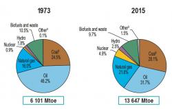 Graf 2: Po půl století investic do obnovitelných zdrojů energie není vidět žádný výsledek. Stejně jako v roce 1973 „ostatní“ zdroje (solár, vítr) tvoří méně než 2% světové potřeby energie (včetně dopravy, nejen elektřina). (Zdroj: International Energy Agency. Key World Energy Statistics 2007)  https://www.iea.org/publications/freepublications/publication/KeyWorld2017.pdf