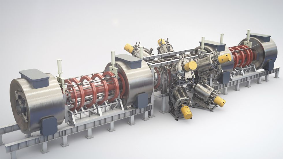 Fúzní reaktor s urychlovačem částic. Kredit: TAE Technologies.