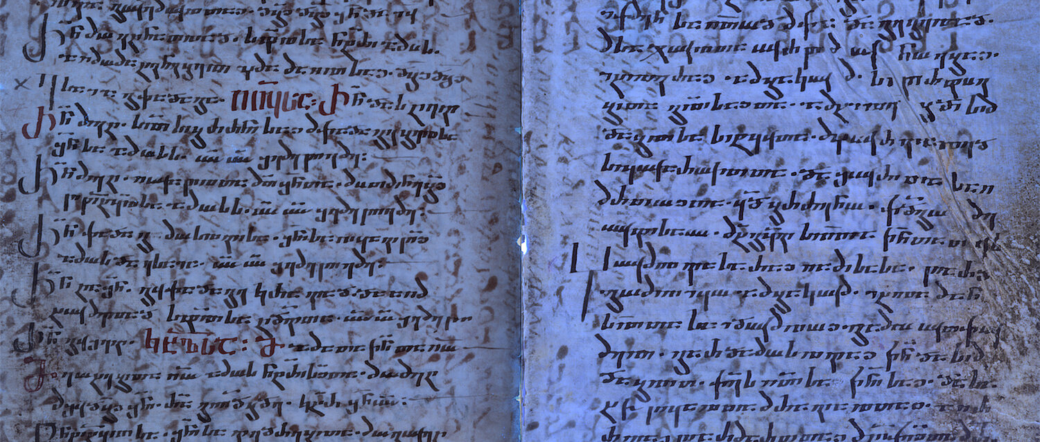Fragment překladu Nového zákona (části Matoušova evangelia) je v ultrafialovém světle matně viditelný na pozadí mladšího textu. Kredit: Vatican Library