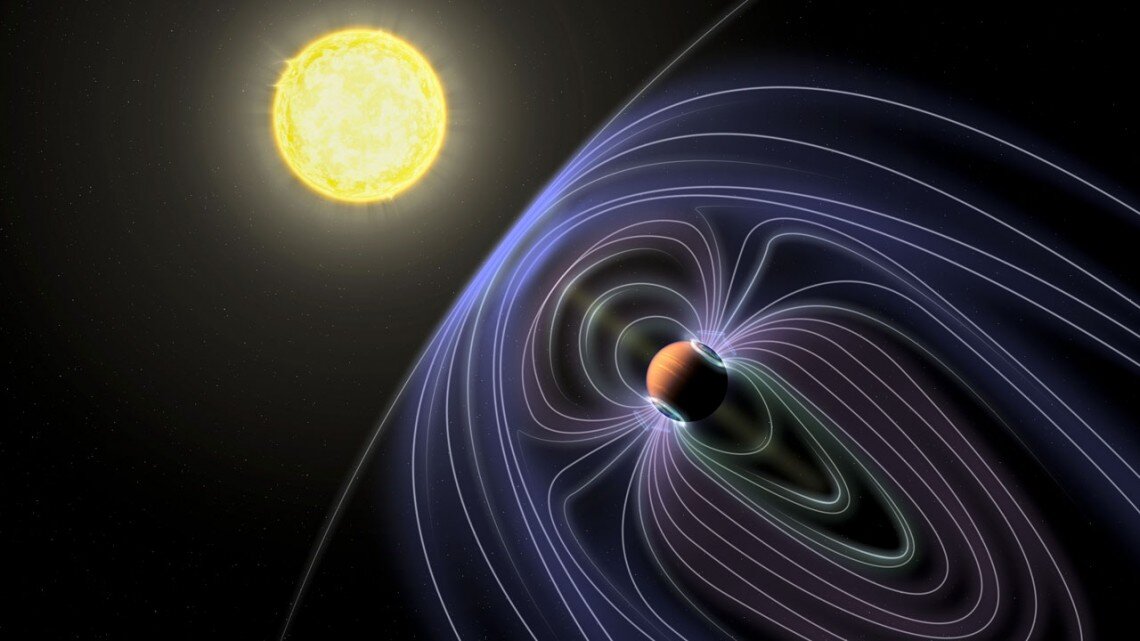 Pekelný jupiter Tau Boötis Ab se svým magnetickým polem. Kredit: Jack Madden/Cornell University.