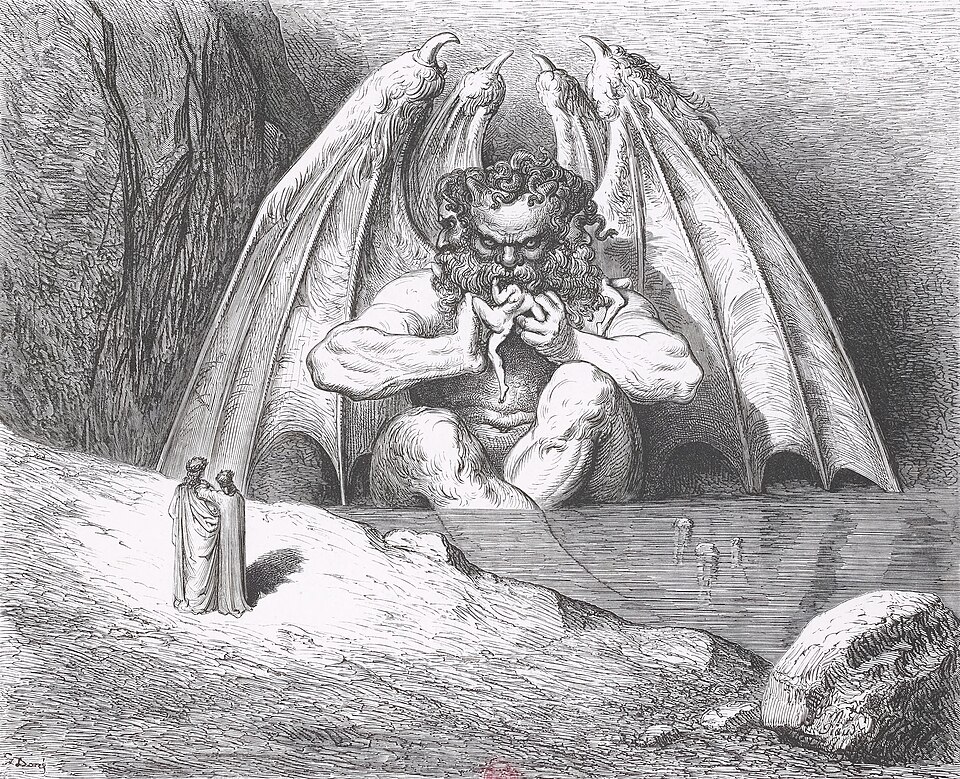 Danteho Satan nebo impaktor? Kredit: Gustav Doré (1861), Wikimedia Commons.