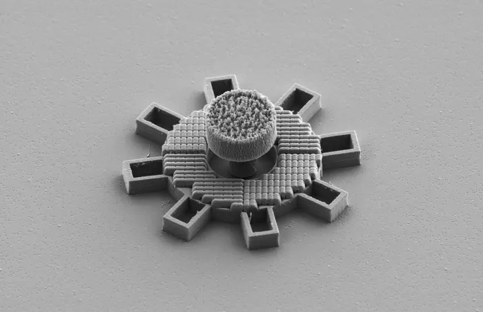 Ozubené mikrokolo s optickým metamateriálem. Kredit: Gan Wang.