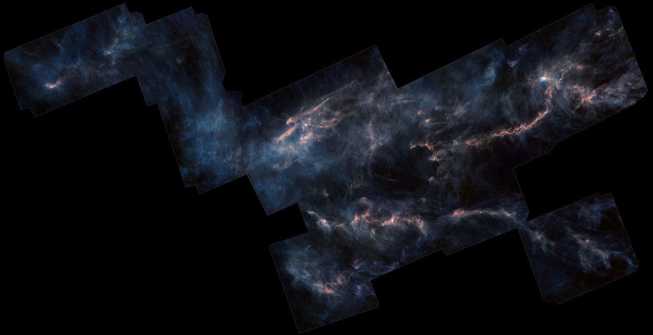 Molekulární mračno Taurus Molecular Cloud. Kredit: ESA/Herschel/NASA/JPL-Caltech/R. Hurt.