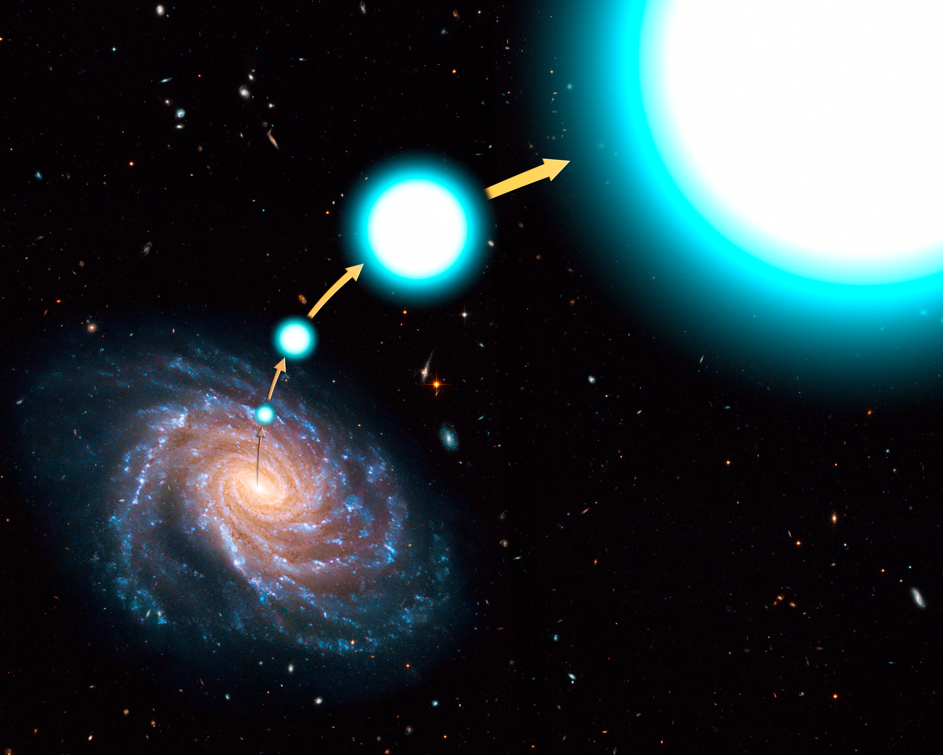 Hvězda vystřelená z Mléčné dráhy, i když nikoliv relativisticky. Kredit: NASA, ESA, and G. Bacon (STScI).