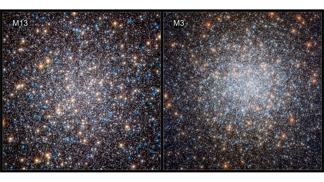 Hvězdokupa M13 versus M3. Kredit: ESA/Hubble, NASA, and G. Piotto et al.