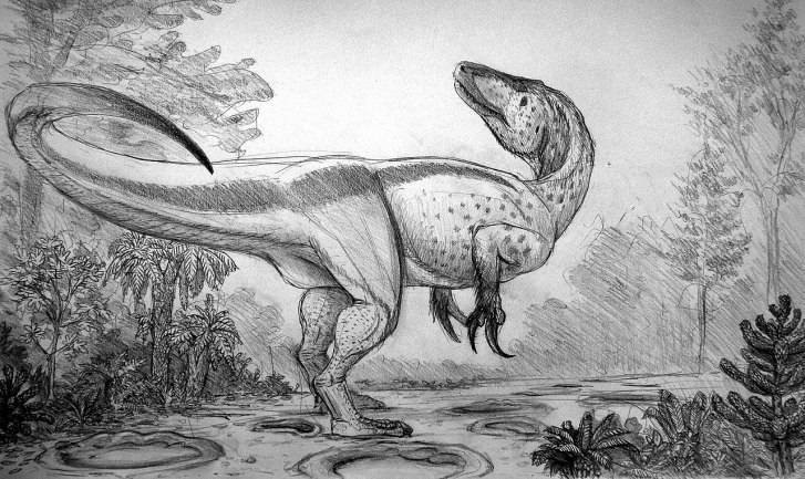 Přibližná představa vzezření nejznámějšího zástupce kladu Megaraptora, druhu Megaraptor namunhuaiquii. Tento teropod s 30 centimetrů dlouhými drápy na předních končetinách žil na území současné Argentiny v době před 91 až 88 miliony let. S délkou kol