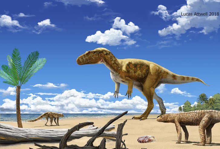Rekonstrukce vzezření a přibližné podoby ekosystému teropoda druhu Saltriovenator zanellai, žijícího v době před 199 až 197 miliony let (nejranější spodní jura) na území dnešní severní Itálie. Fosilie byly objeveny již v roce 1996, tento ceratosaurid