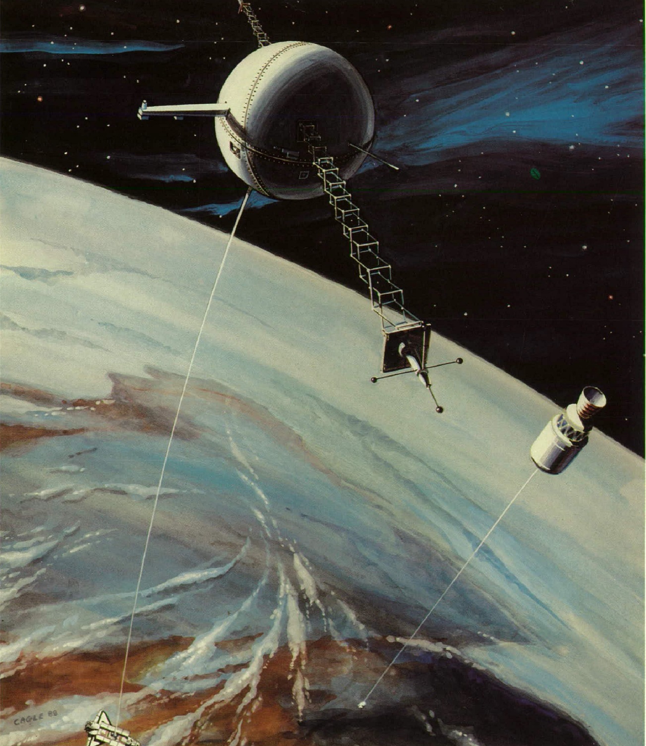 Zatím probíhají první testy využití dlouhých lan ve vesmíru (zdroj Tethers In Space Handbook – Second Edition, 1989).