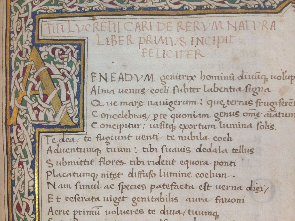 Rukopis Lucretiova De Rerum Natura z roku 1563. Kredit: Wikipedia.