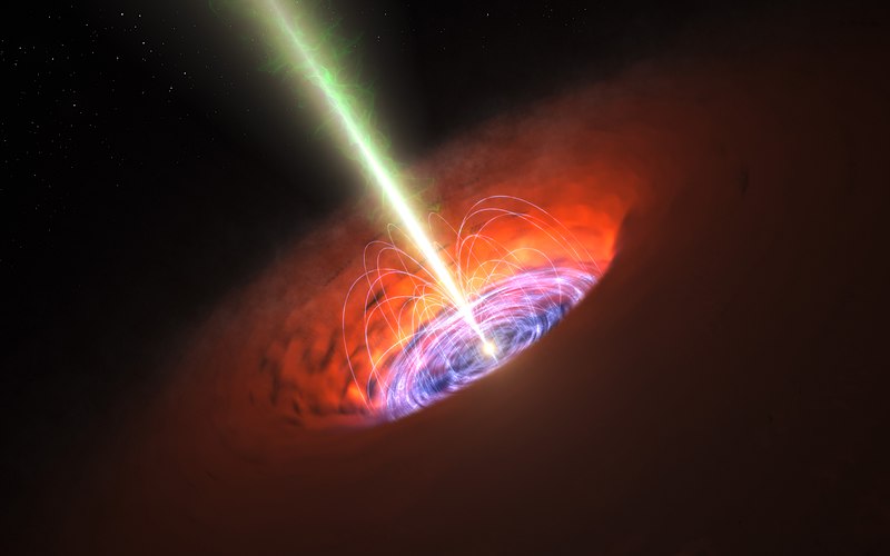 Aktivní supermasivní černá díra. Kredit: ESO/L. Calçada / Wikimedia Commons.
