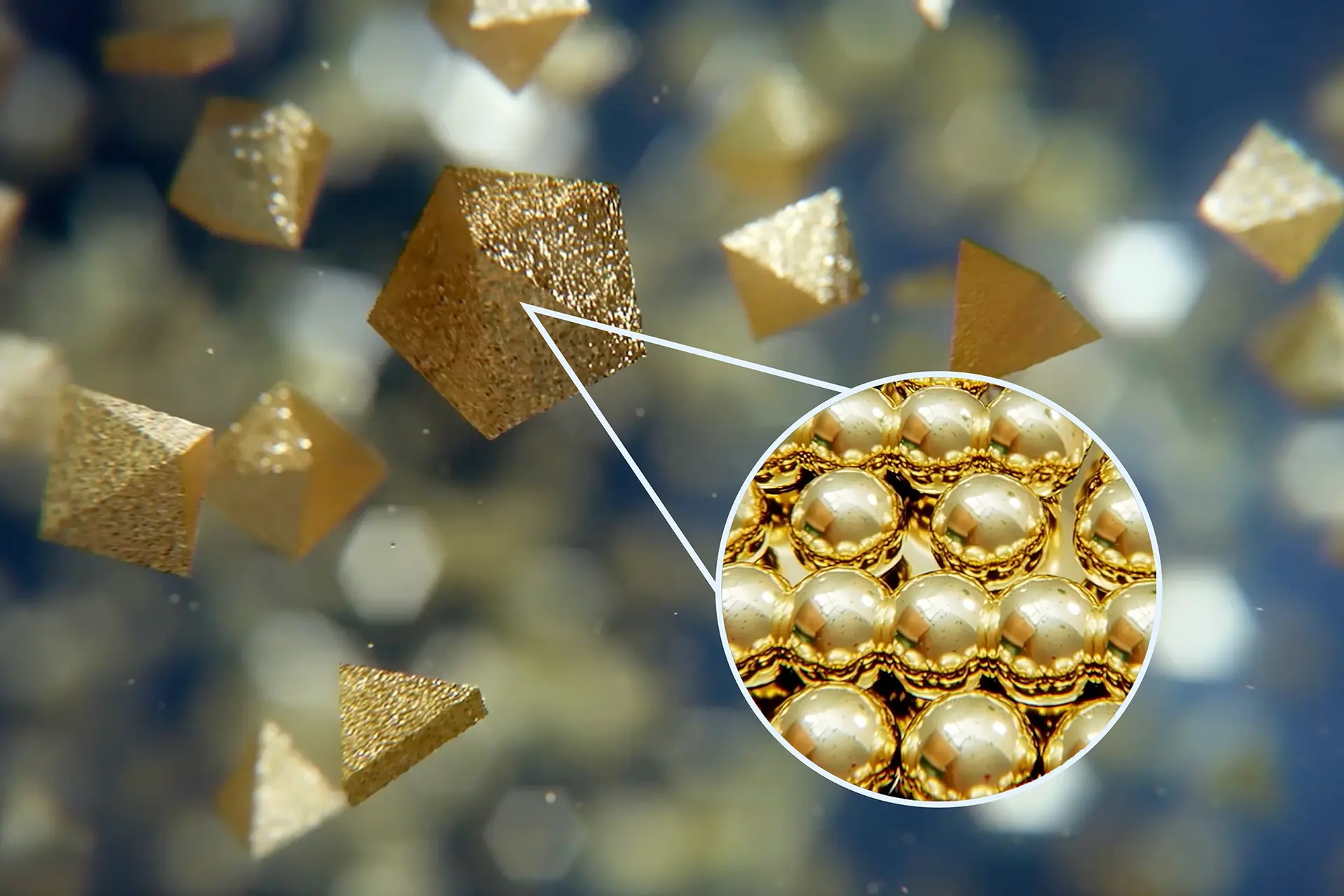 Nanokrystaly zlata. Kredit: Clene Nanomedicine.