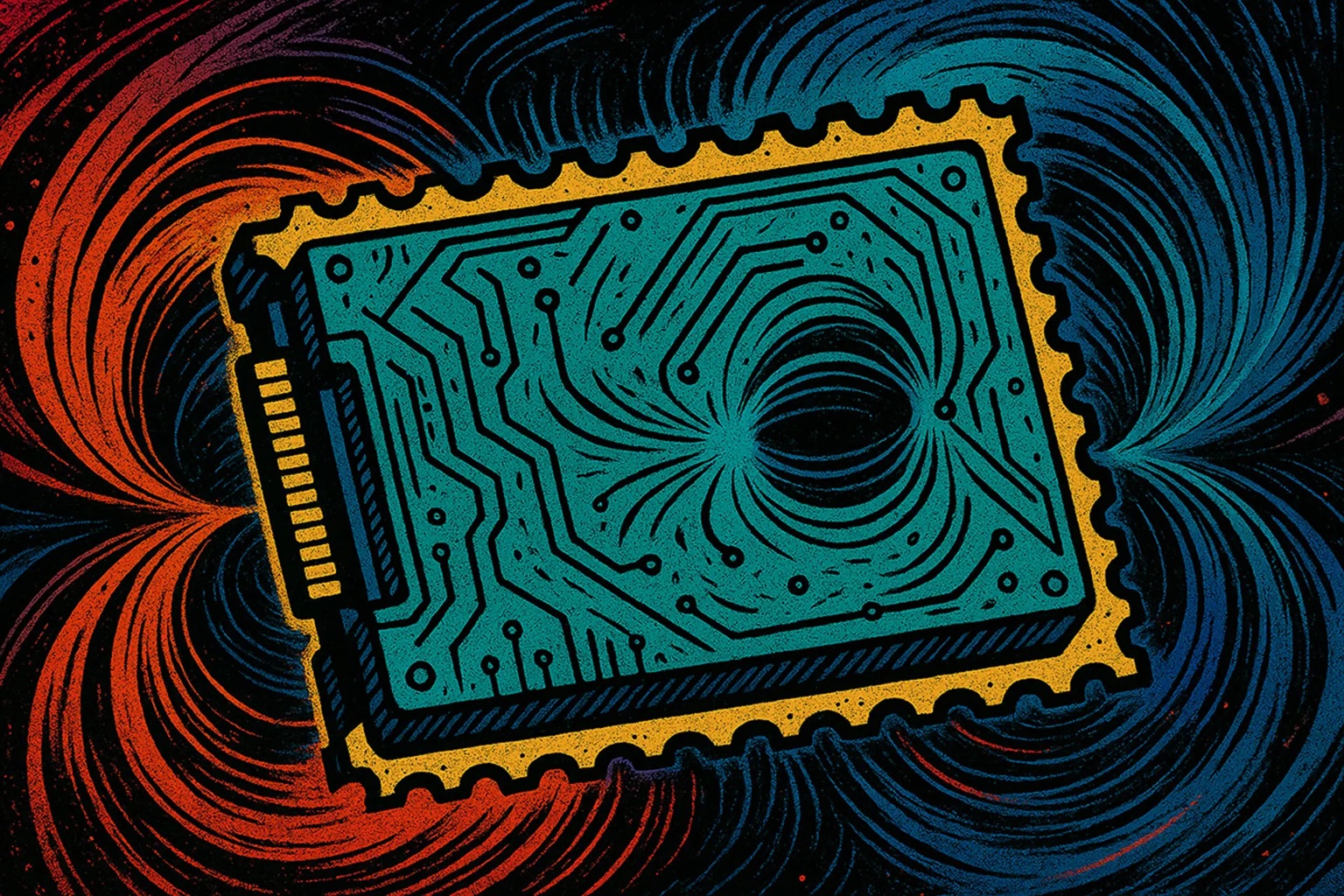 Na obzoru jsou disky s monomolekulárními magnety. Kredit: AI generated (DALL-E).