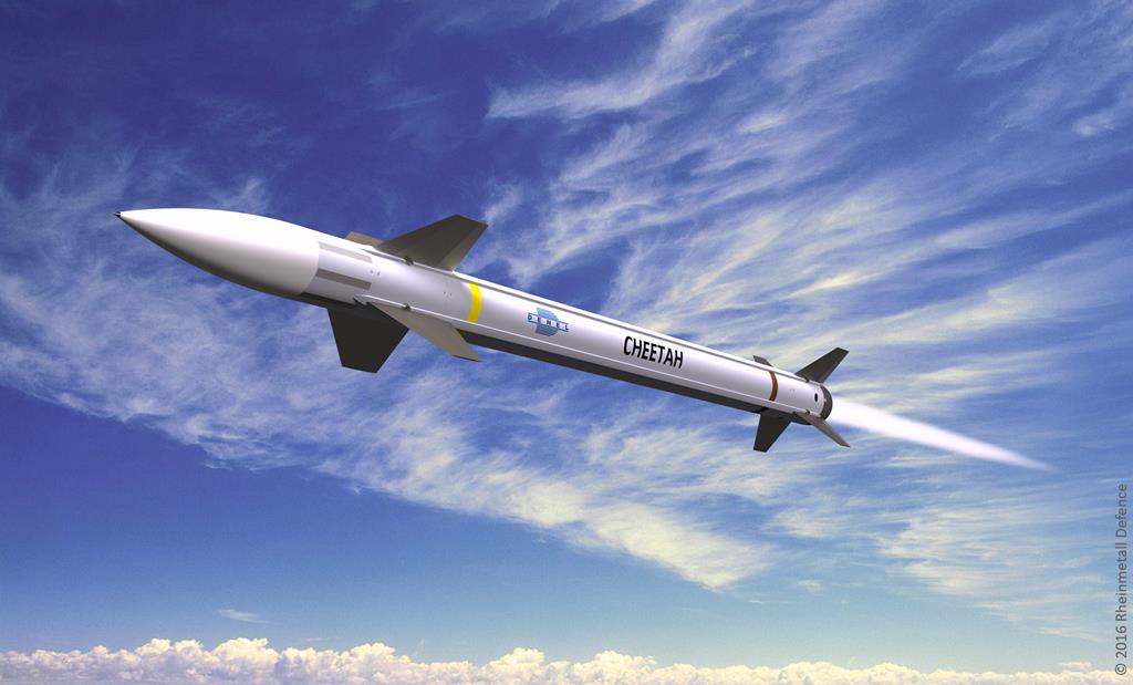 Raketa systému Cheetah na ilustraci z roku 2016. Kredit: Rheinmetall.