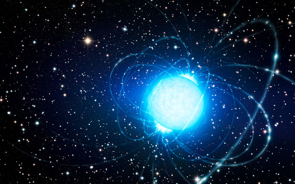 Magnetar ve hvězdokupě Westerlund 1. Kredit: ESO/L.