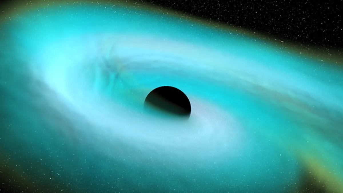 Zánik neutronové hvězdy v černé díře. Kredit: Deborah Ferguson (UT Austin), Bhavesh Khamesra (Georgia Tech) & Karan Jani (Vanderbilt University).