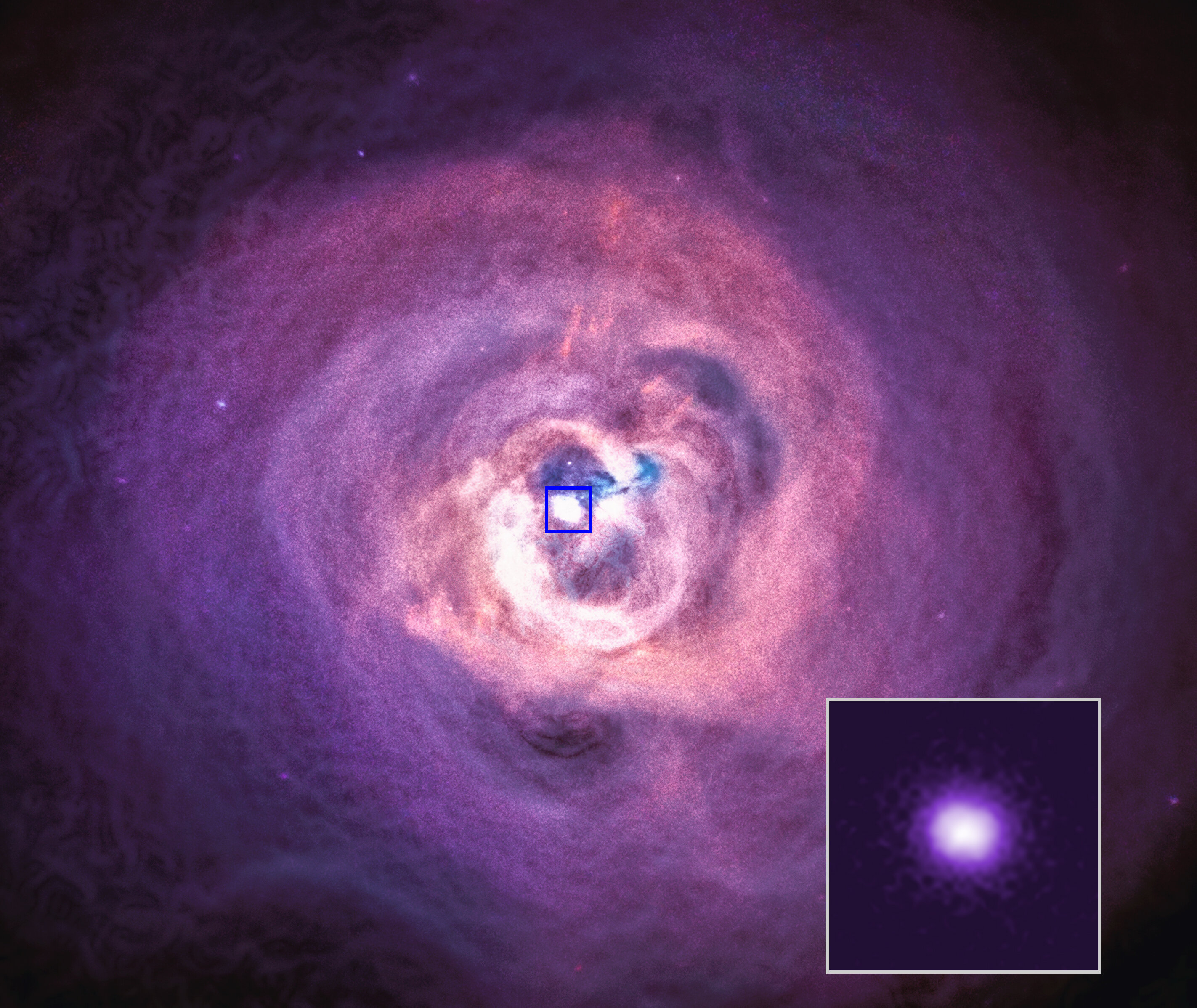 Supermasivní černé díra v centru kupy galaxií v Perseovi. Kredit: NASA/CXC/Univ. of Cambridge/C. Reynolds et al. 2020.