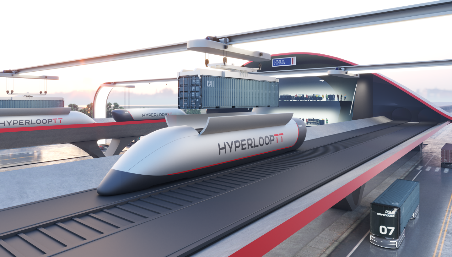 Kapsle hyperloopu pro nákladní přepravu. Kredit: Hyperloop Transport Technologies.