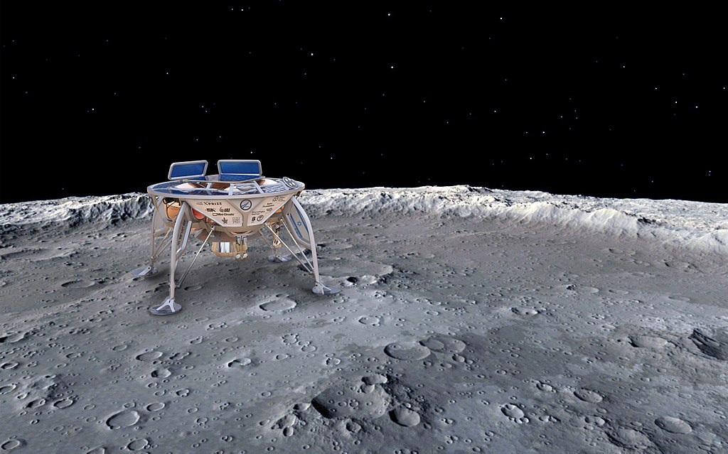 Izraelský modul Beresheet míří na Měsíc. Kredit: Oshratsl / Wikimedia Commons.