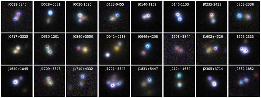 Soubor gravitačních čoček nasnímaných misí Gaia. Zdroj: https://s3.amazonaws.com/