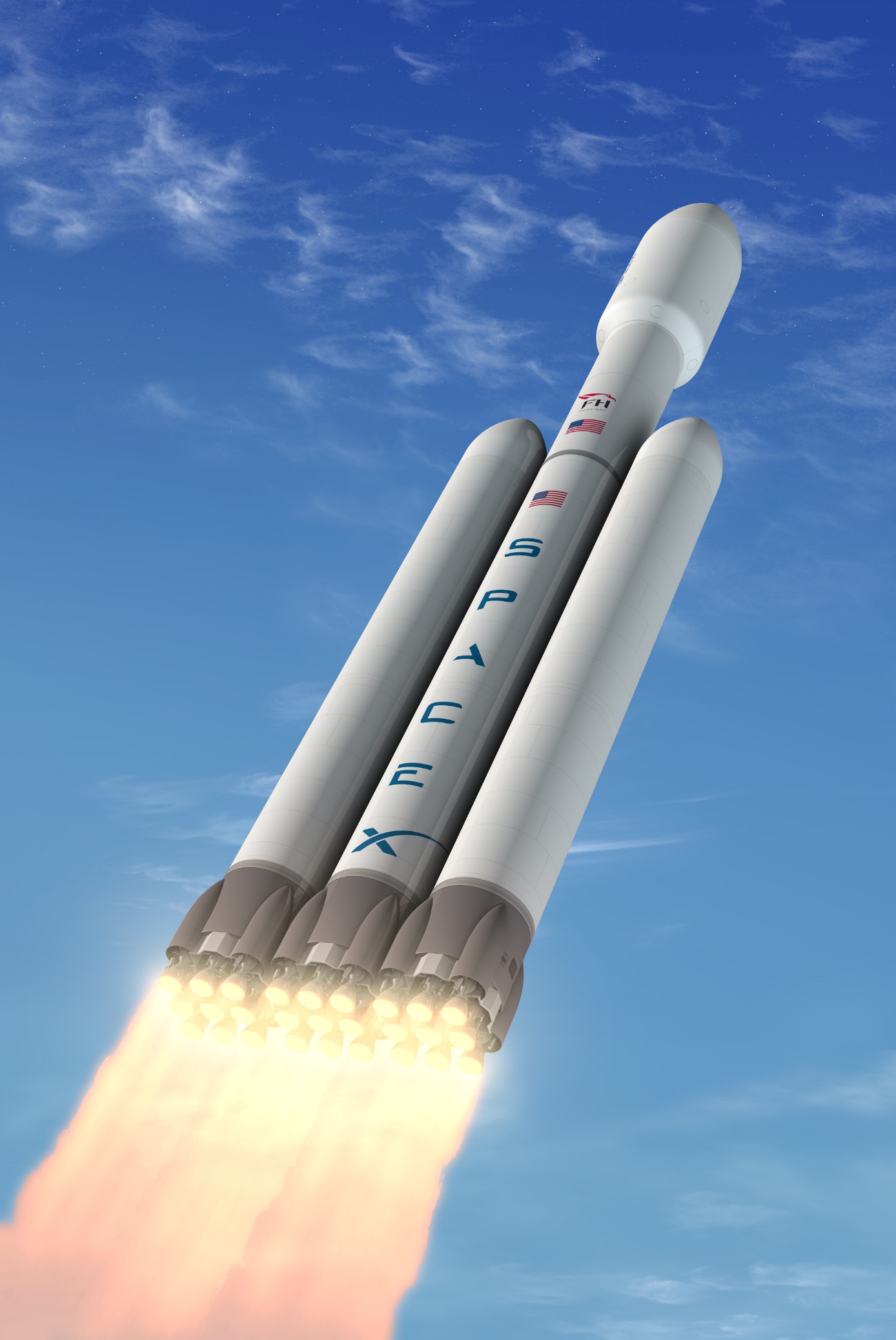 PĹ™Ă­ĹˇtĂ­ rok se snad doÄŤkĂˇme i startu rakety Falcon Heavy firmy SpaceX (zdroj SpaceX).