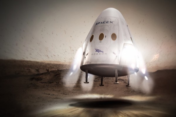 Dragon pĹ™istĂˇvĂˇ motoricky na Marsu â€“ zatĂ­m jen v pĹ™edstavĂˇch umÄ›lce.Zdroj:Â http://spaceflightnow.com/