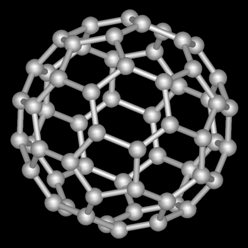 Slavný fulleren C60 (buckminsterfulleren). Kredit: IMeowbot / Wikimedia Commons.