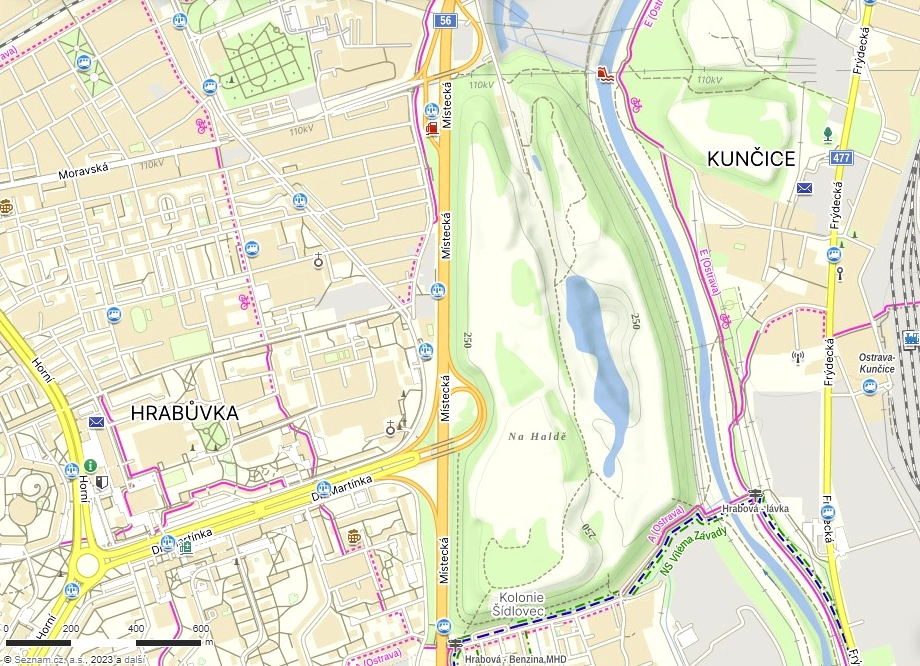 Halda Hrabůvka na turistické mapě (www.mapy.cz).