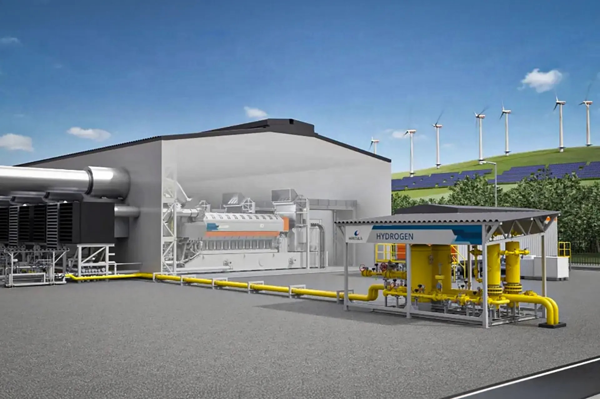 Koncept vodíkové elektrárny s motorem Wärtsilä 31H2 v roli generátoru. Kredit: Wärtsilä.