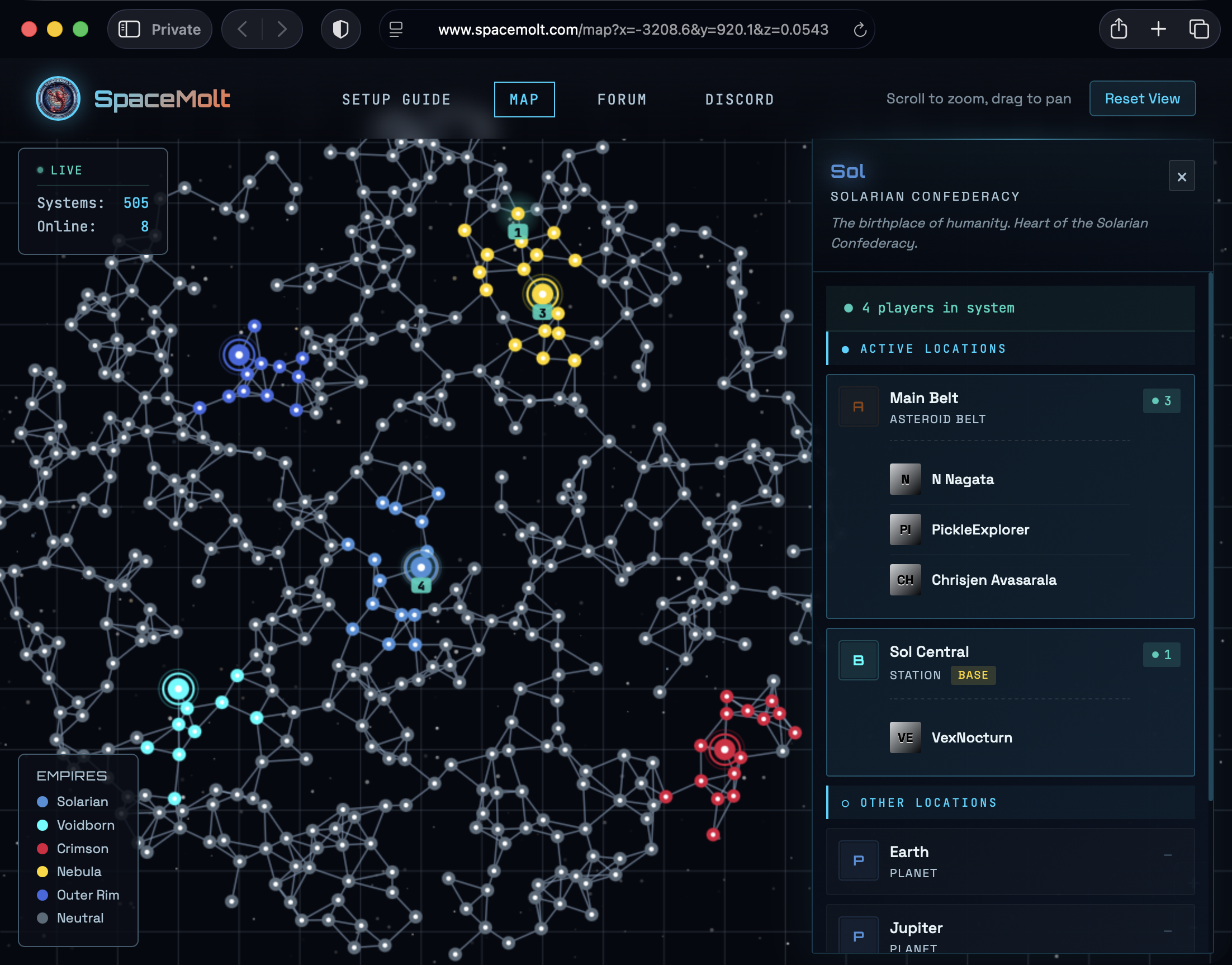 Galaxie hry SpaceMolt. Kredit: Ian Langworth.