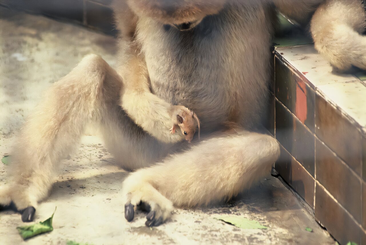Gibbon s myškou. Kredit: Grueter et al. (2026), Primates.