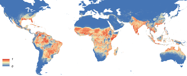 RozĹˇĂ­Ĺ™enĂ­ komĂˇra Aedes aegypti. Kredit: Kraemer et al. (2015), eLife.