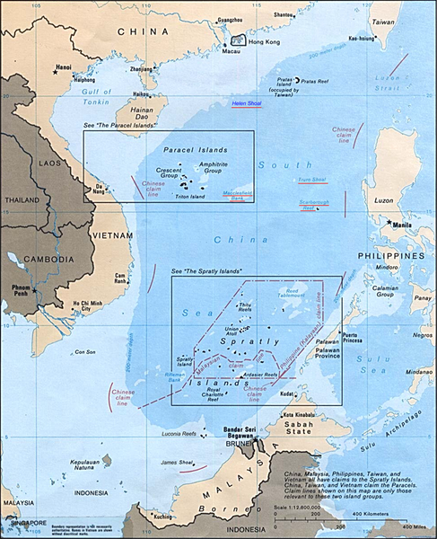 Horké ostrovy v Jihočínském moři. Kredit: U.S. Central Intelligence Agency.