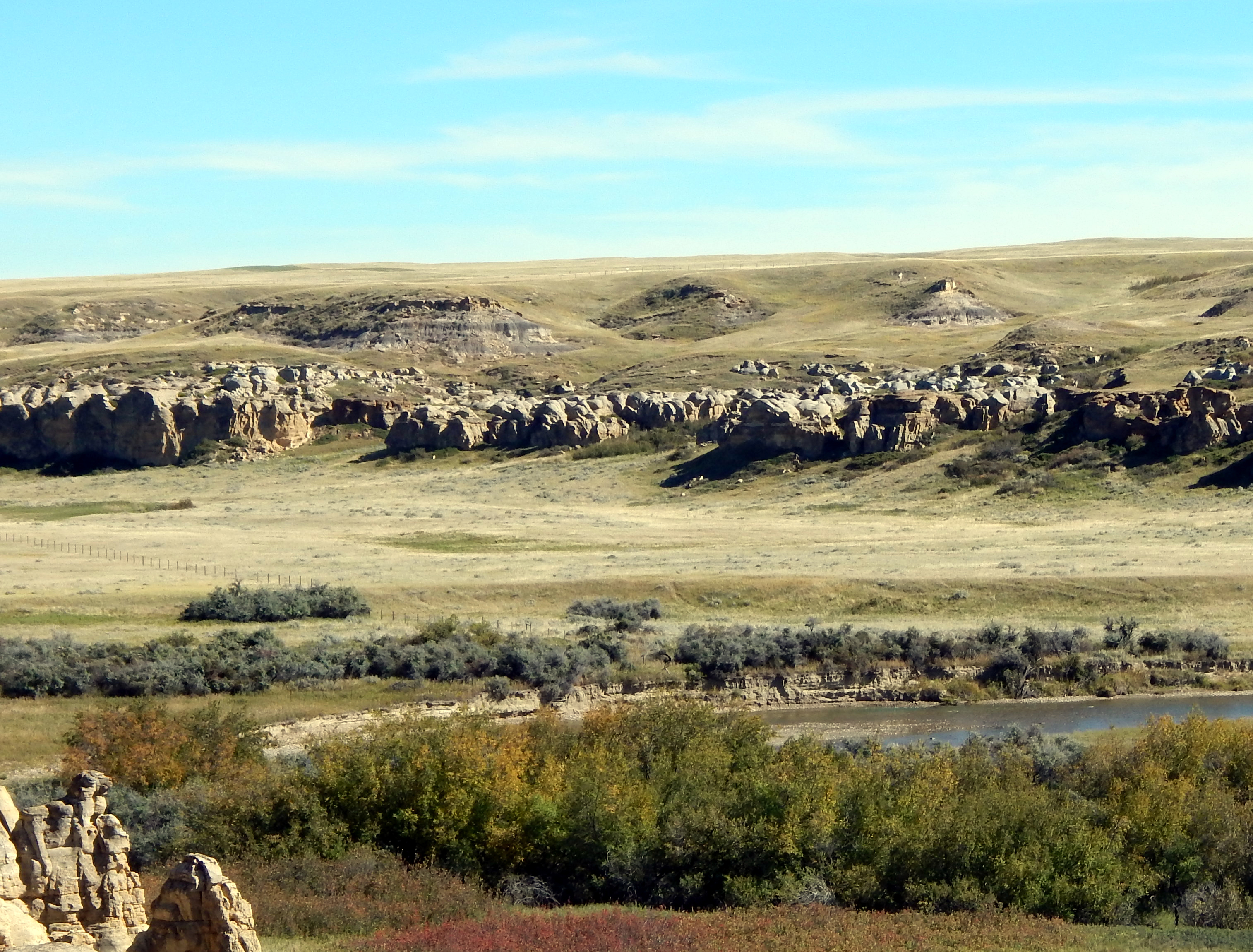 Výchozy geologického souvrství Foremost u řeky Milk River na území kanadské provincie Alberty. V současnosti je z vrstev této formace známo zhruba osm různých dinosauřích rodů, nejnovějším přírůstkem je právě tyranosaurid Thanatotheristes degrootorum