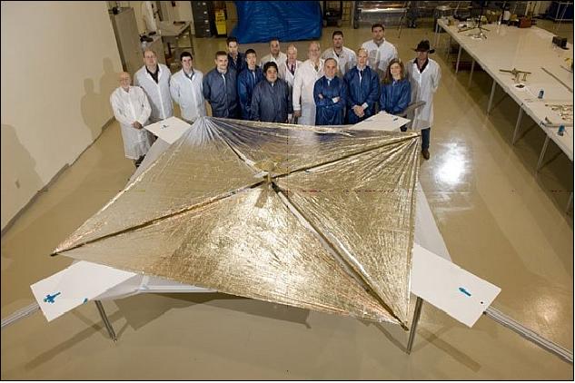 SolĂˇrnĂ­ plachta sondy Nanosail-D (zdroj NASA).