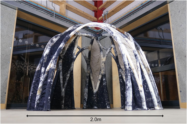 Samonosná konstrukce BioKnit vystavená v Newcastle University Kredit: Hub for Biotechnology in the Built Environment