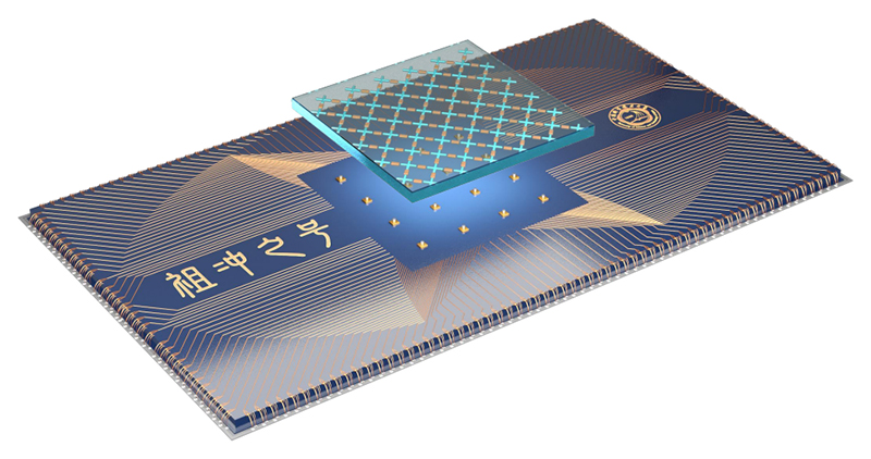 Konstrukční schéma čínského 66qubitového kvantového procesoru, který je součásti kvantové výpočetní jednotky superpočítače Zuchongzhi představeného před necelými dvěma lety. Letos byl rozšířen o dalších 110 qubitů, čímž jeho blízcí i vzdálení uživate