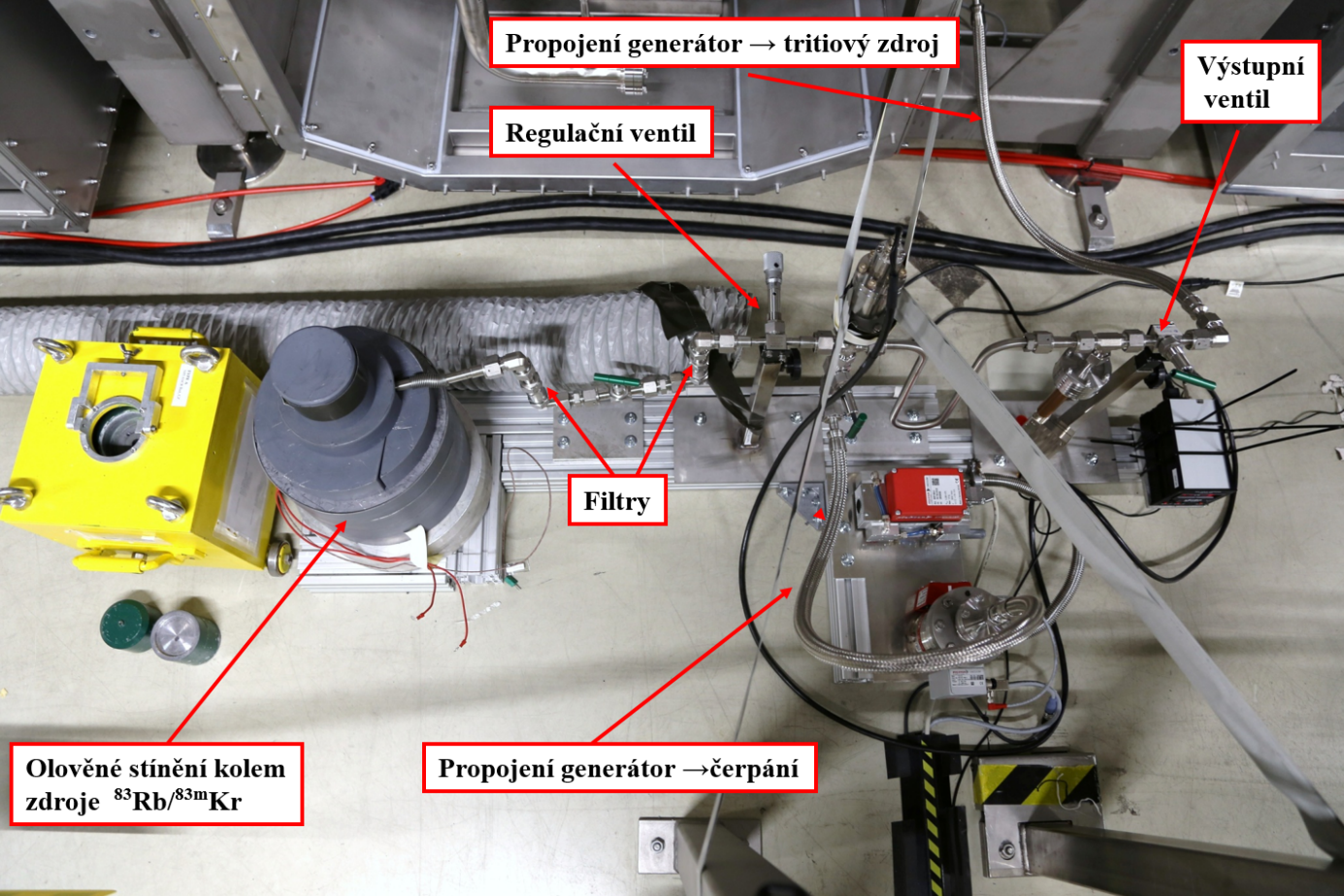 Instalace generátoru plynného 83mKr u tritiového zdroje experimentu KATRIN (zdroj ÚJF AV ČR).