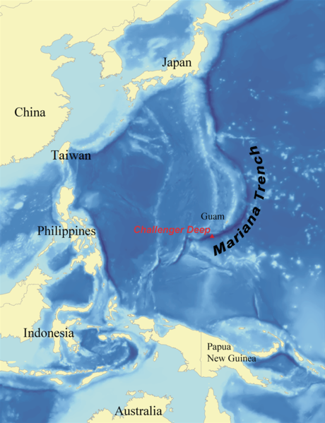 Challenger Deep v Mariánském příkopu. Kredit: wallace / Wikimedia Commons.