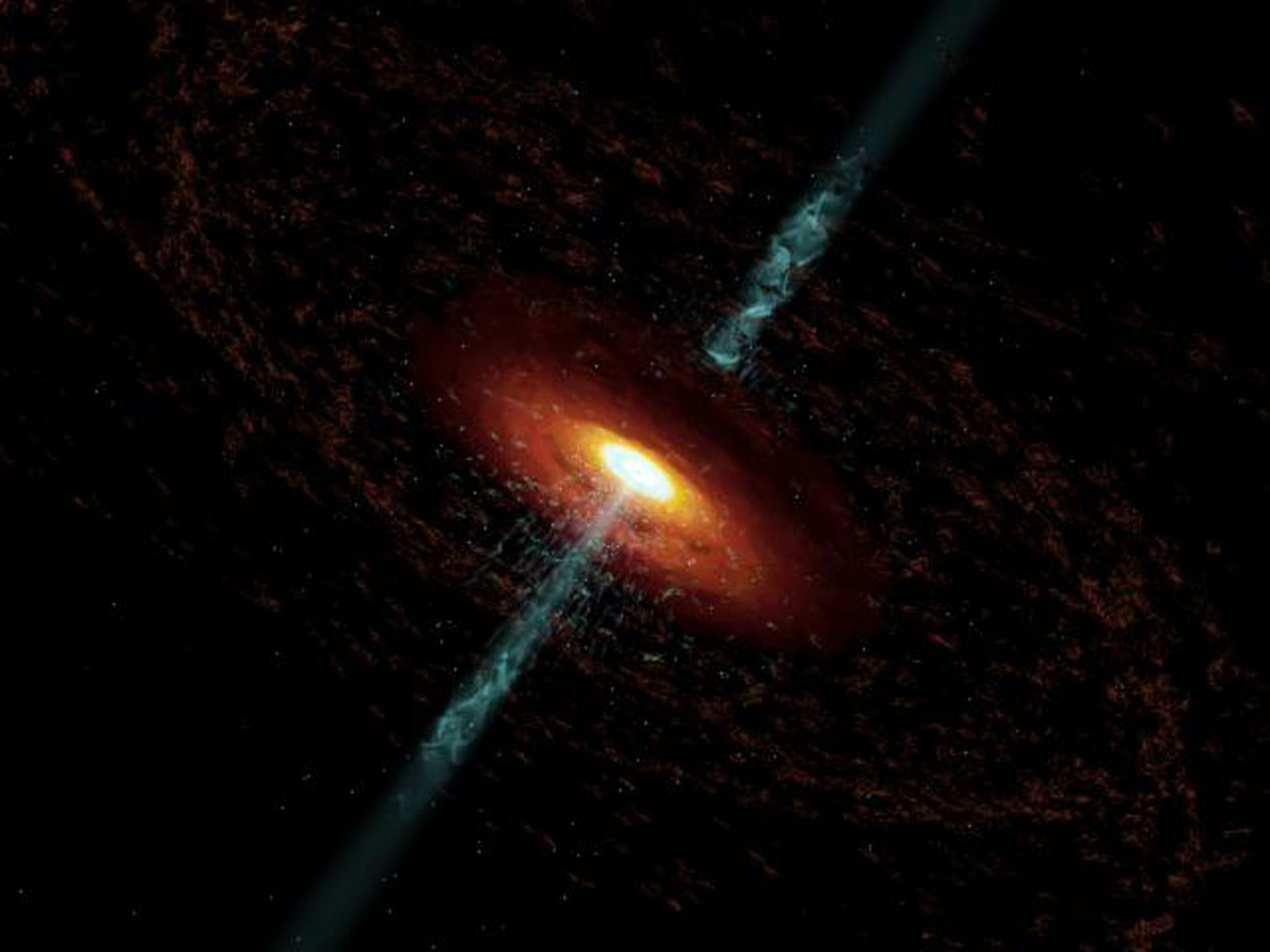 Aktivní jádro galaxie 3C 120. Kredit: Cosmovision (led by Dr. Wolfgang Steffen of the Instituto de Astronomia, UNAM, Ensenada, Mexico) for A. Marscher; NRAO/AUI/NSF.
