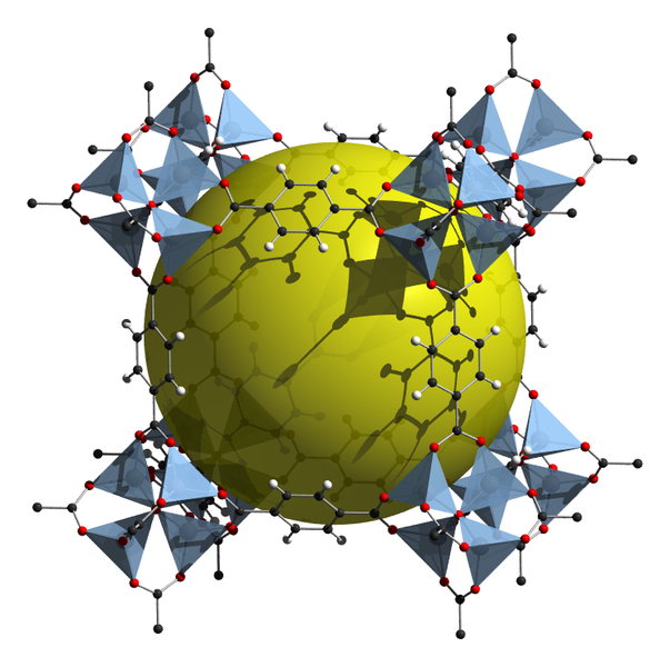 PĹ™Ă­klad struktury MOF (Metal Organic Framework). Kredit: Tony Boehle / Wikimedia Commons.