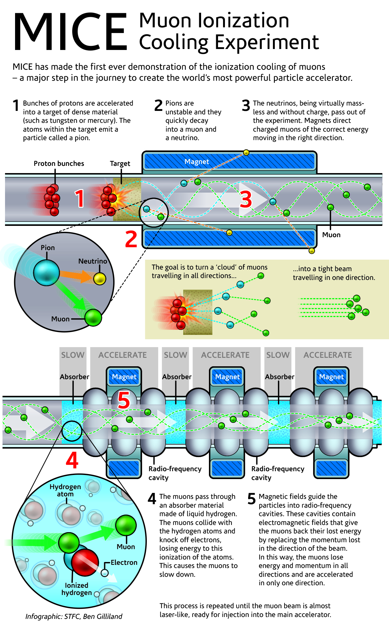 Schéma experimentu MICE. Kredit: MICE Collaboration.