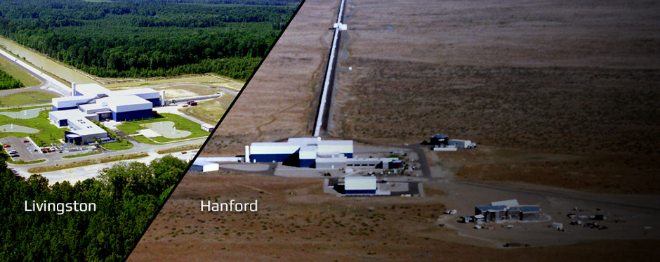 Gravitační observatoře LIGO Hanford a LIGO Livingston. Kredit: LIGO Lab / MIT.