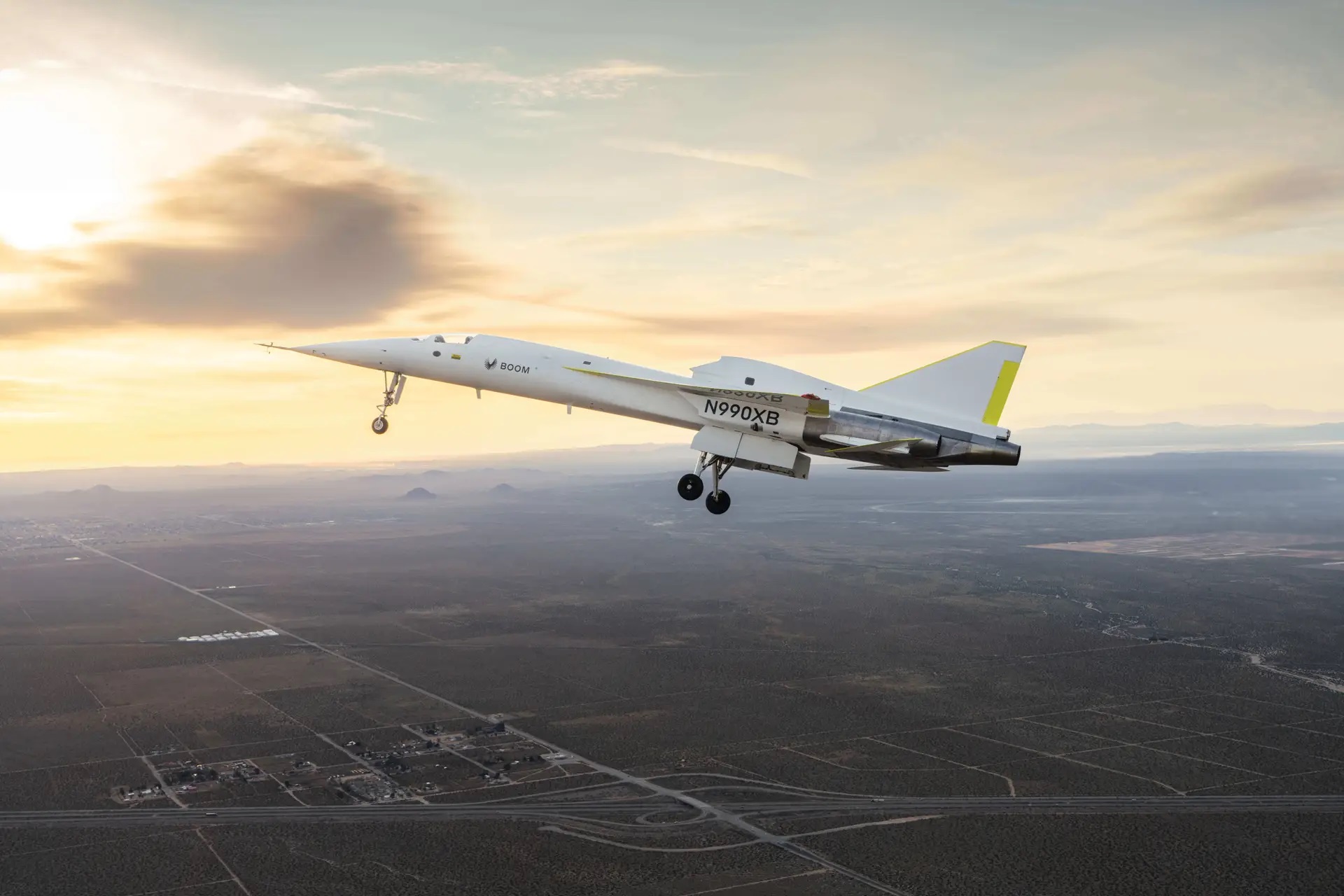 Boom nad Mohavskou pouští. Kredit: Boom Supersonic.