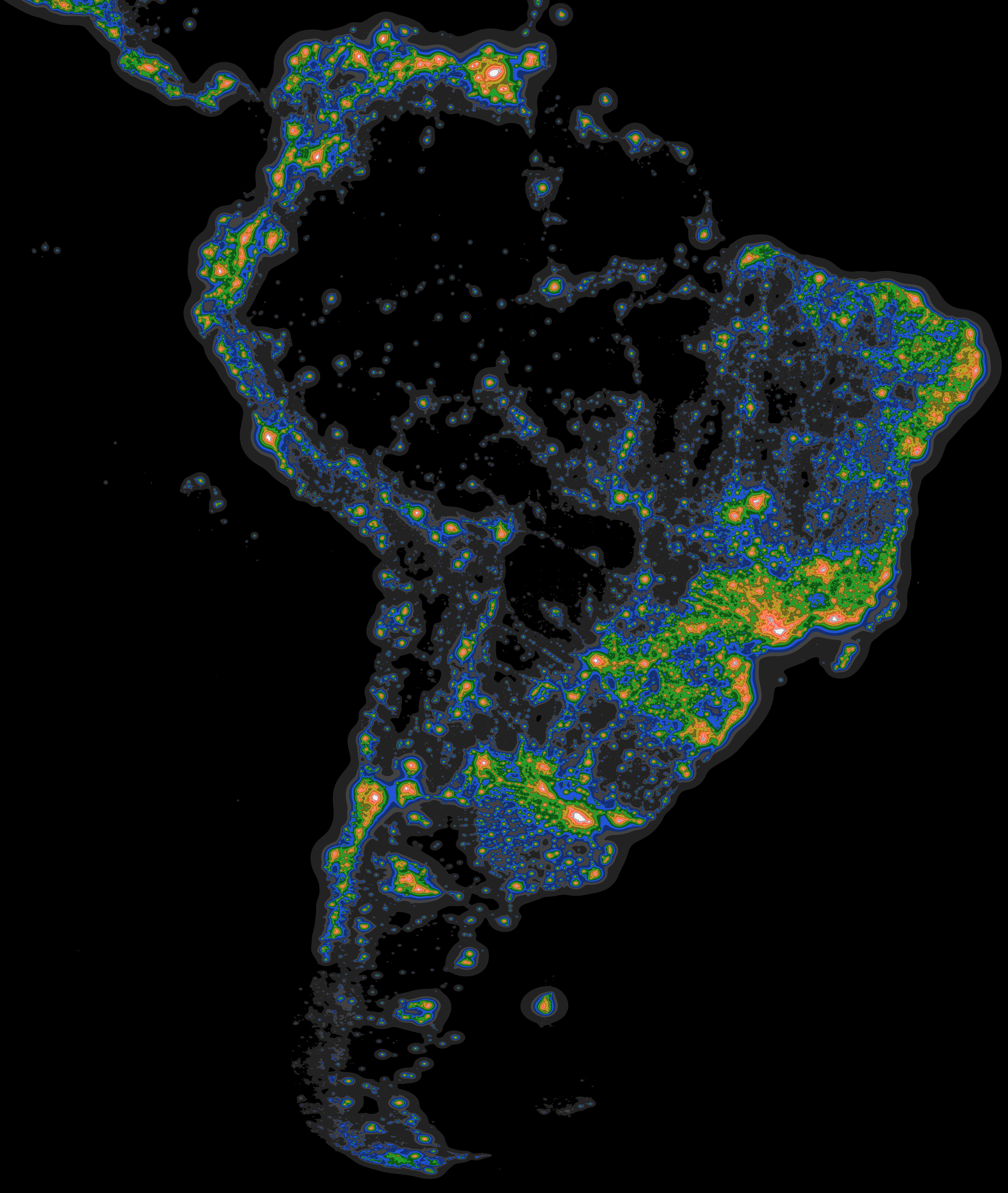 V Jižní Americe se nachází řada velkých a klíčových astronomických observatoří. Ani tam už ale není situace optimální. Zdroj: https://djlorenz.github.io/