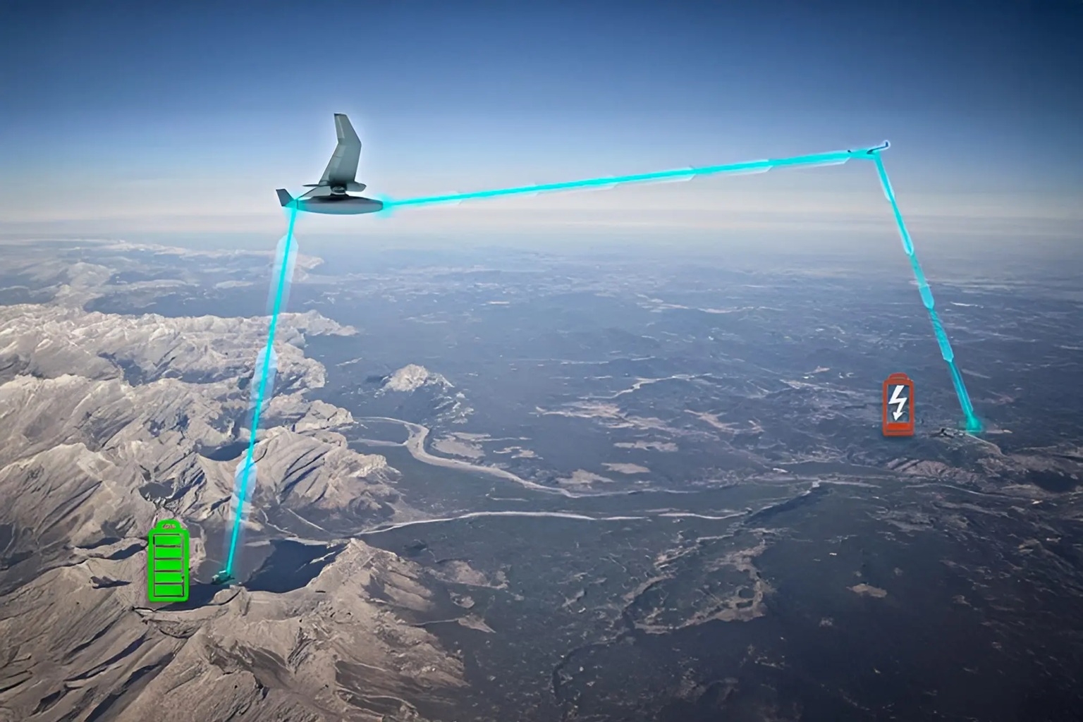 Systém POWER pro přenos energie laserem. Kredit: DARPA.