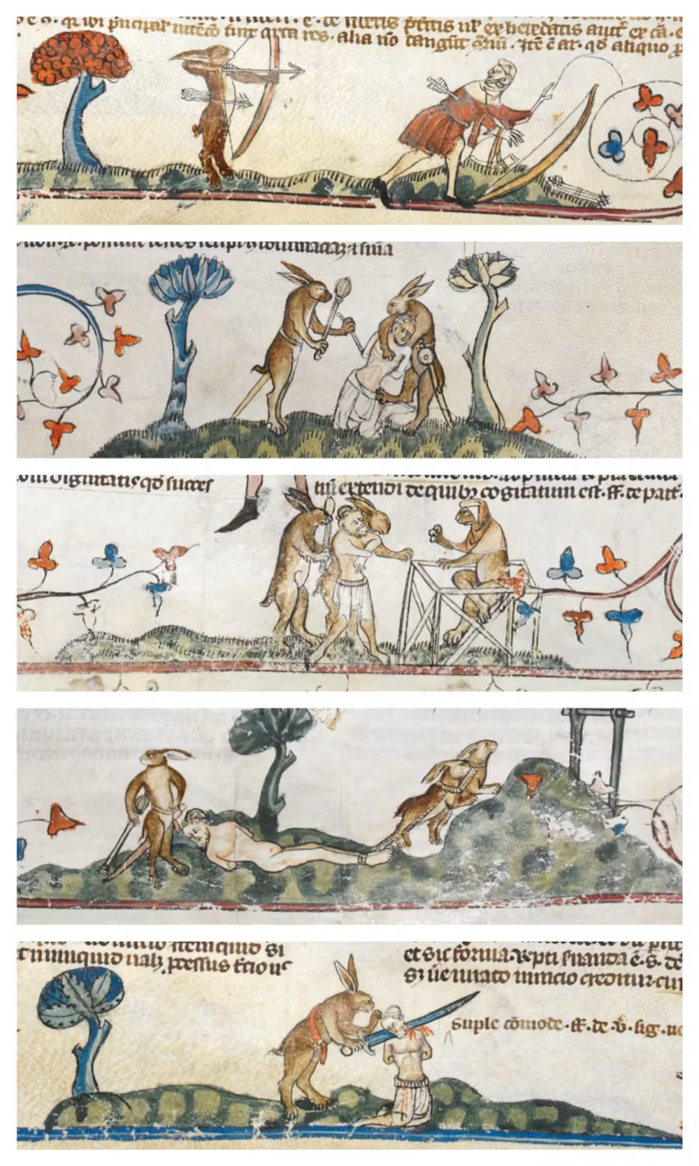 Temní králíci středověku. Kredit: The Smithfield Decretals from the 1340s. British Library.
