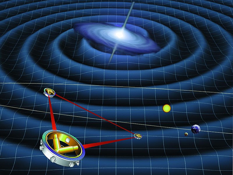 Koncepce kosmické gravitační observatoře LISA. Kredit: NASA.