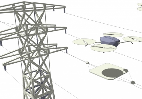 DobĂ­jecĂ­ stanice pro drony by se mohly objevit na elektrickĂ˝ch vedenĂ­ch. Kredit: Imperial College London.