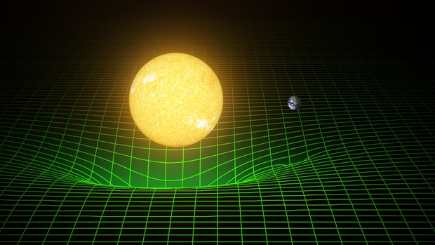 ZakĹ™ivenĂ­ ÄŤasoprostoru. Kredit: LIGO / Caltech.